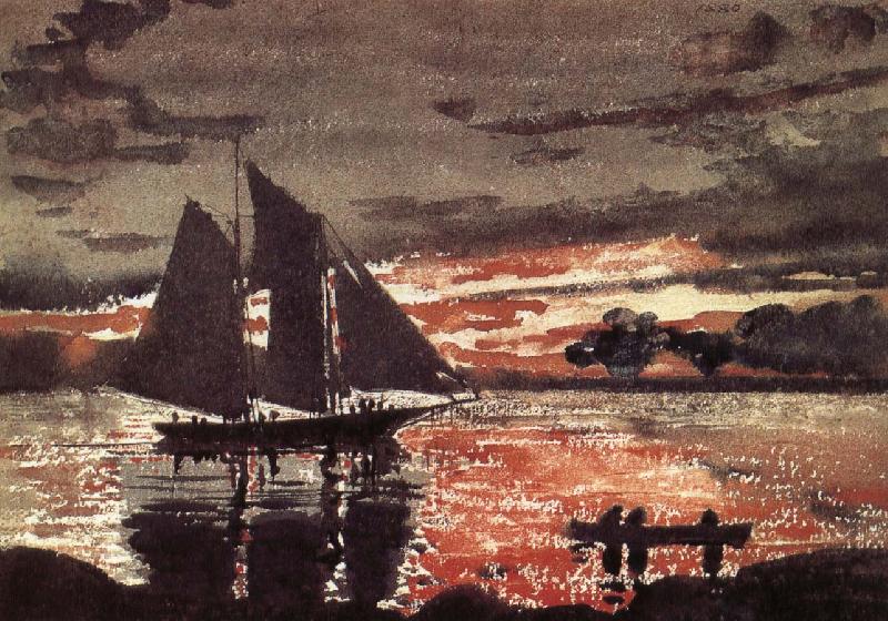 Winslow Homer Fiery red sunset scene oil painting picture